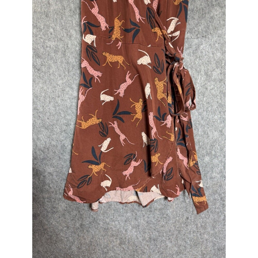 Marine Layer Dress Womens Small Brown Cheetah Print Wrap V Neck Short Sleeve - Picture 3 of 12